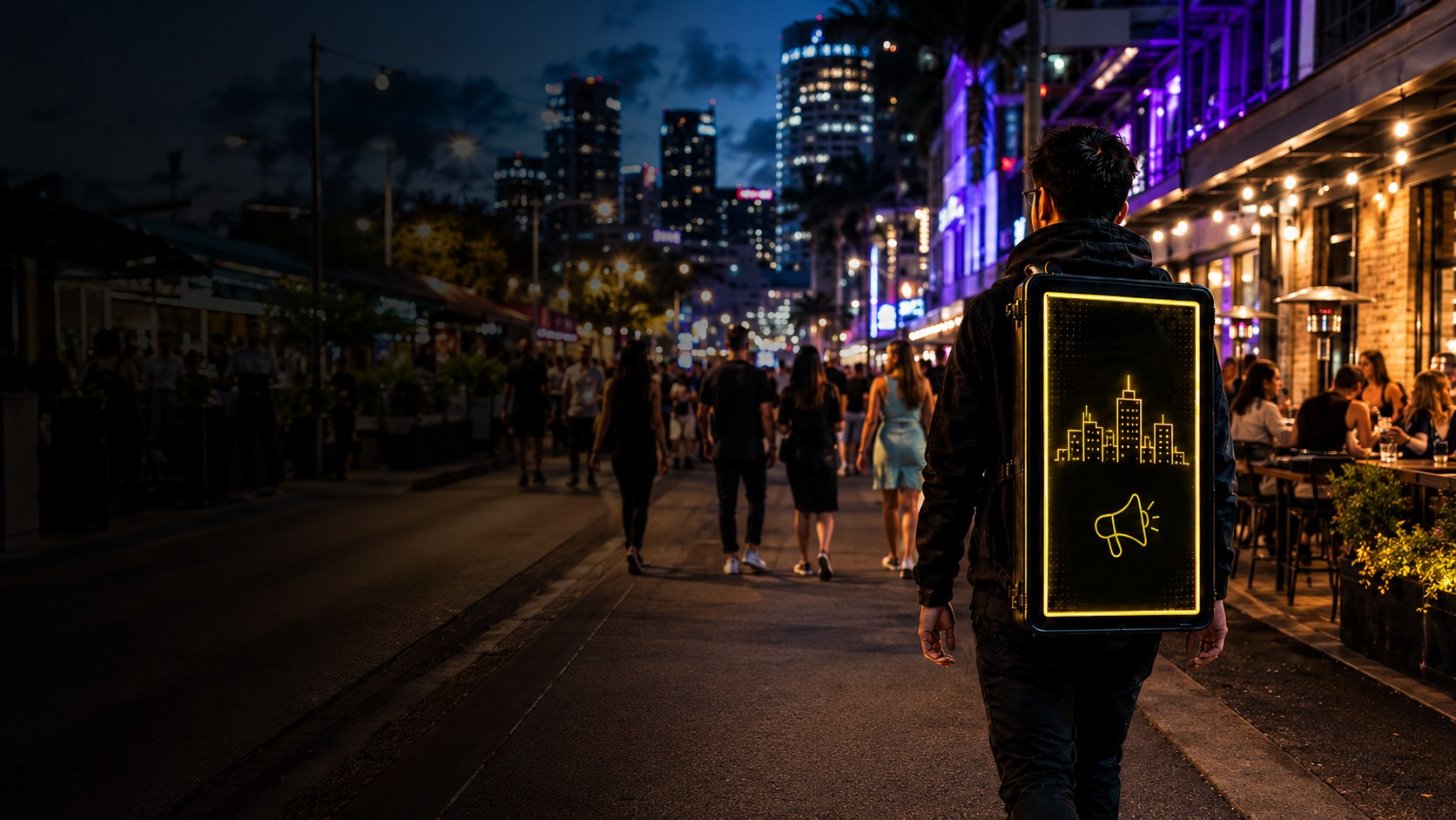 Walking billboard advertising in Fortitude Valley Brisbane nightlife precinct