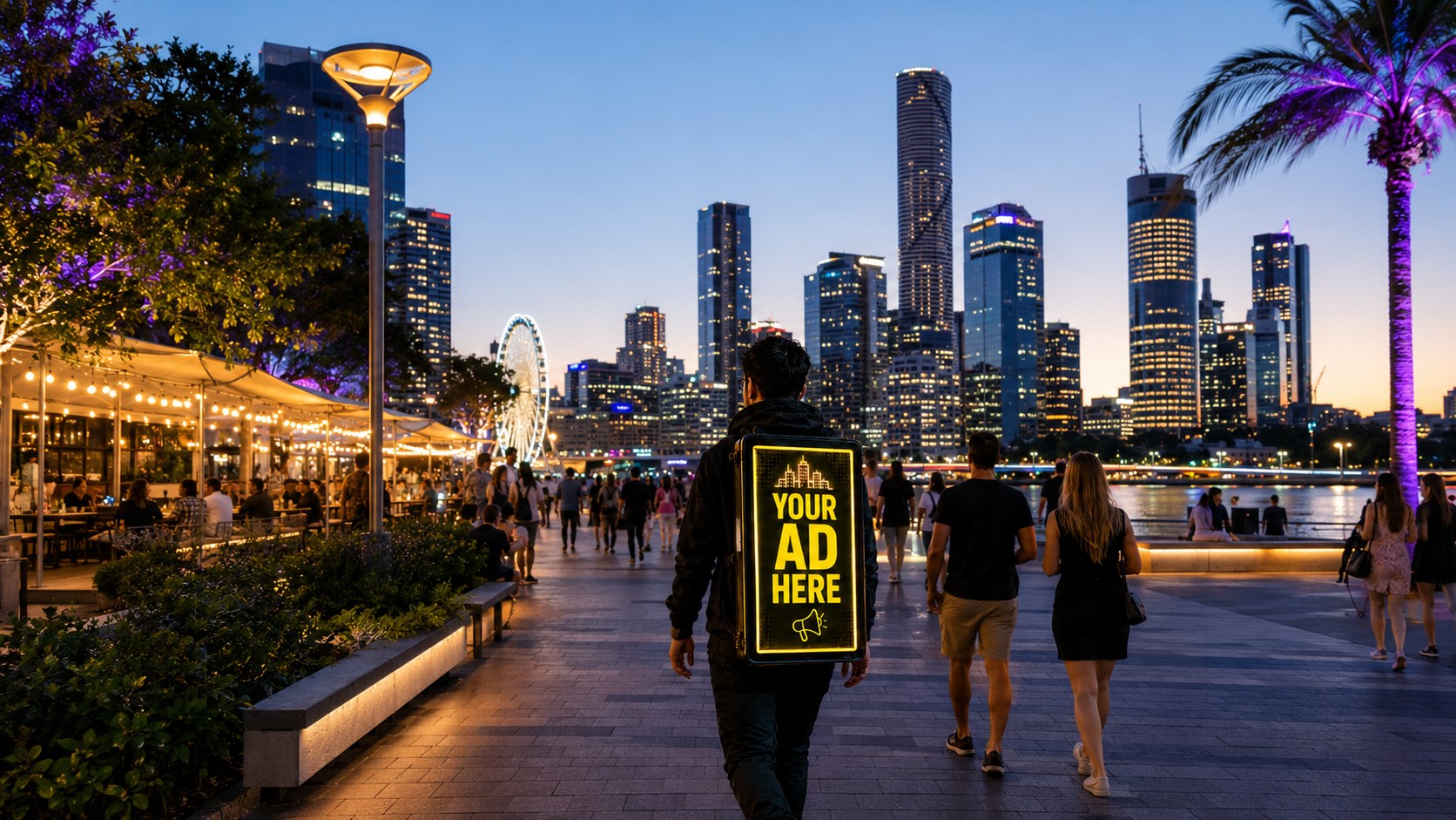 Walking billboard advertising around South Bank Brisbane